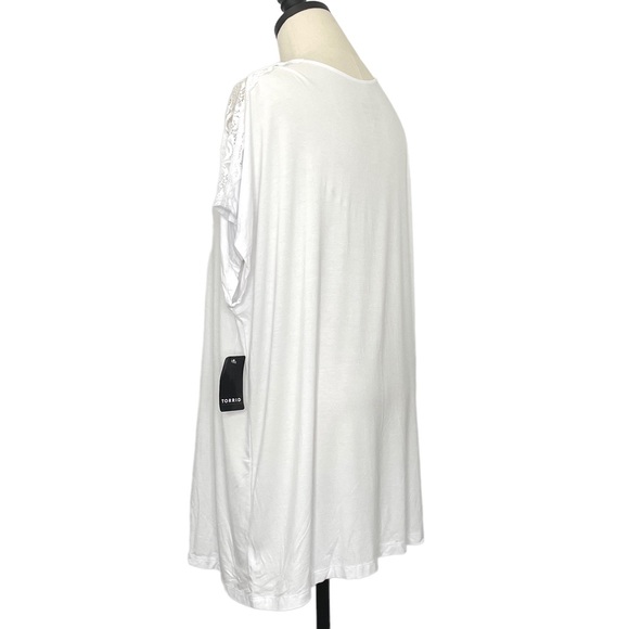 Torrid Super Soft Knits T-Shirt Dolman SS Sleeve White with Lace Size 2 = 2X - Picture 5 of 11